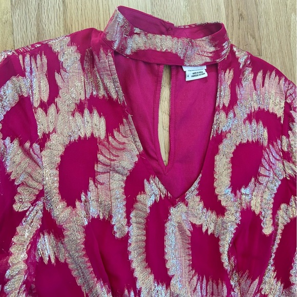 HEMANT & NANDITA anthropologie metallic maxi dress magenta pink gold size 4 - Picture 10 of 14